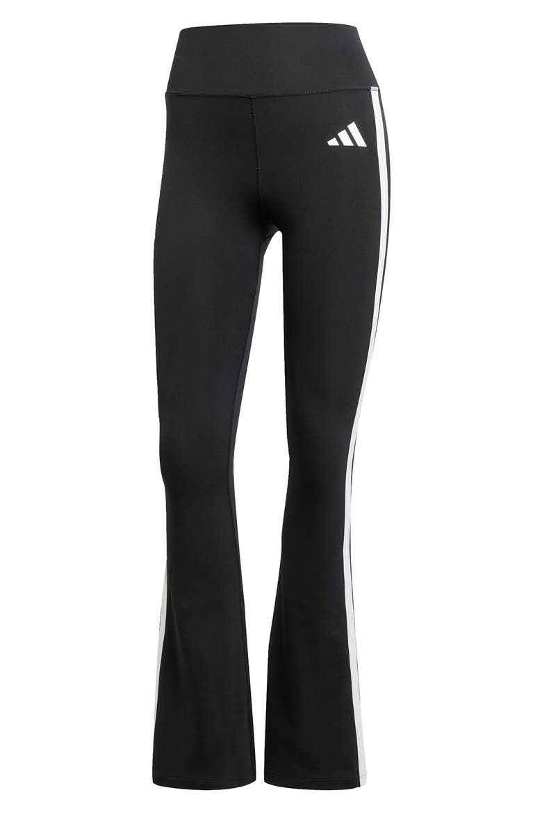 Optime Essentials AEROREADY 3-Stripes Climacool Flared Leggings, Alternate, color, BLACK/WHITE