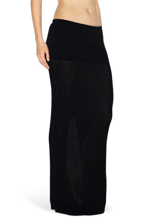 Skims Sheer Knit Foldover Maxi Skirt In Black