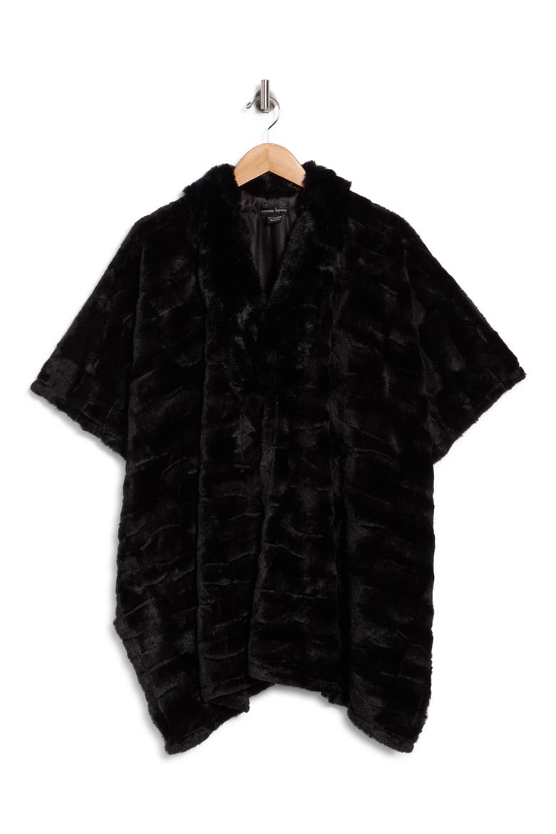 Faux Fur Poncho, Main, color, BLACK