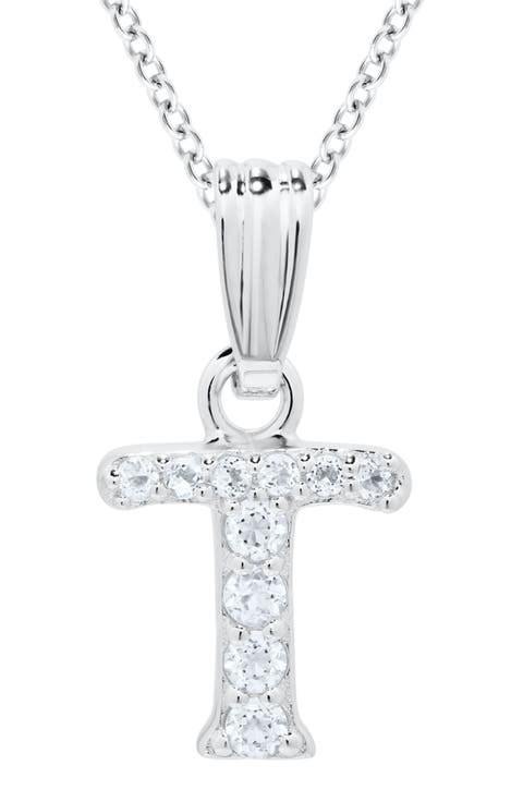 White Topaz Pavé Initial Pendant Necklace (Baby)