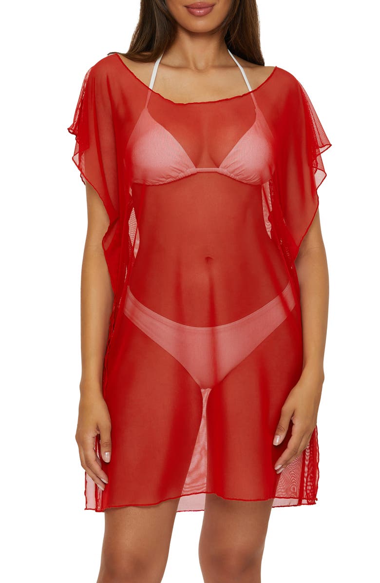 BCA by Rebecca Virtue Mesh Cover-Up Tunic, Main, color, Ruby