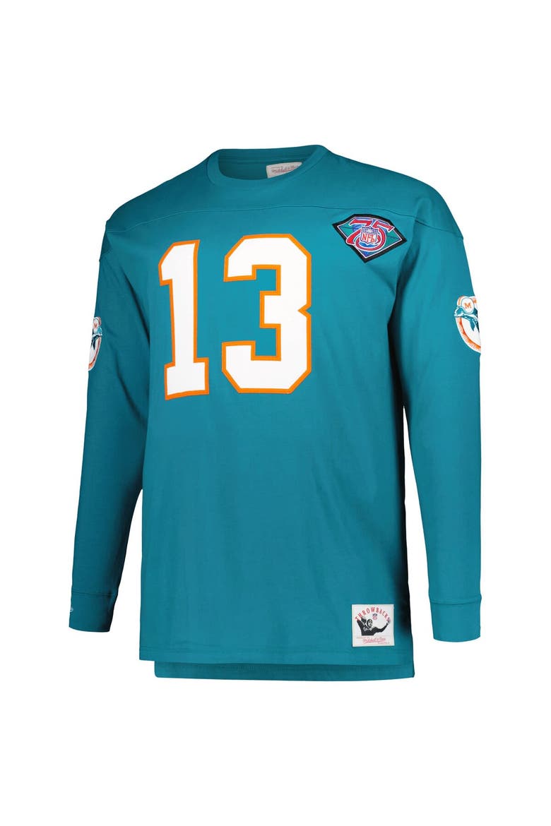 Men's Mitchell & Ness Dan Marino Aqua Miami Dolphins Big & Tall Cut & Sew Player Name & Number Long Sleeve T-Shirt, Alternate, color, Aqua
