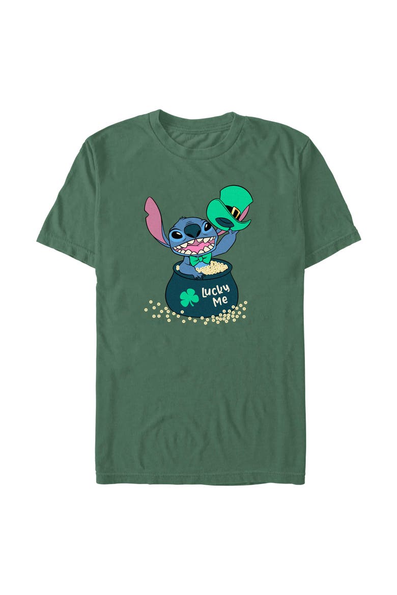 Men's Lilo & Stitch St. Patrick's Day Stitch Lucky Me Pot of Gold  Graphic T-Shirt, Alternate, color, Light Green