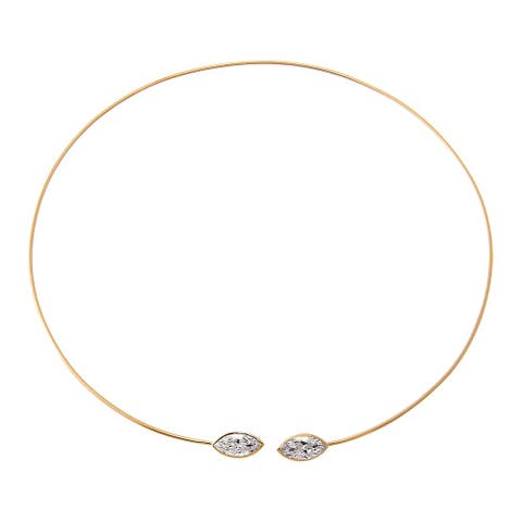 Lab Grown Diamond Double Bezel Marquise Collar Choker Necklace 14K