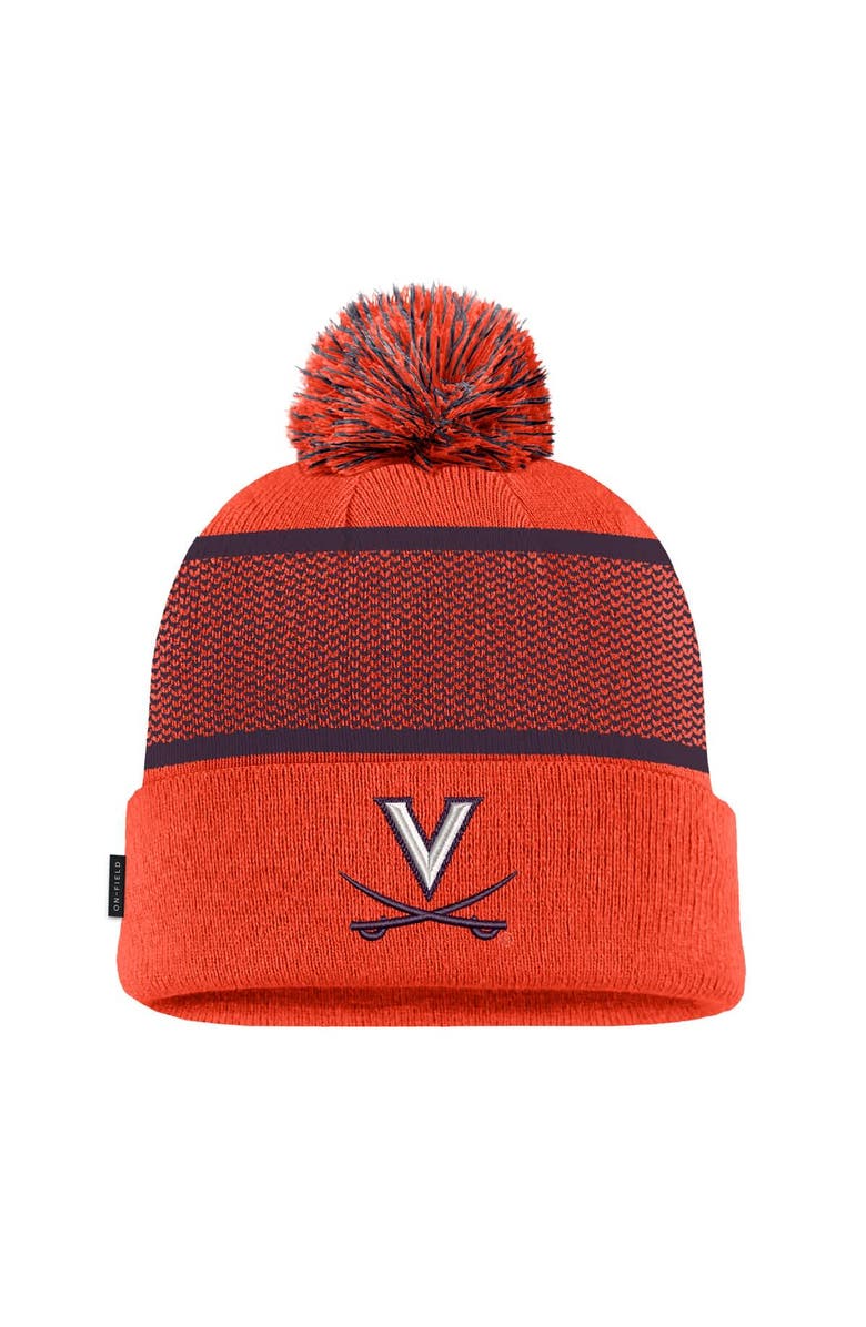 Nike Youth Nike Orange Virginia Cavaliers 2024 Sideline Peak Cuffed Knit Hat with Pom, Main, color, 