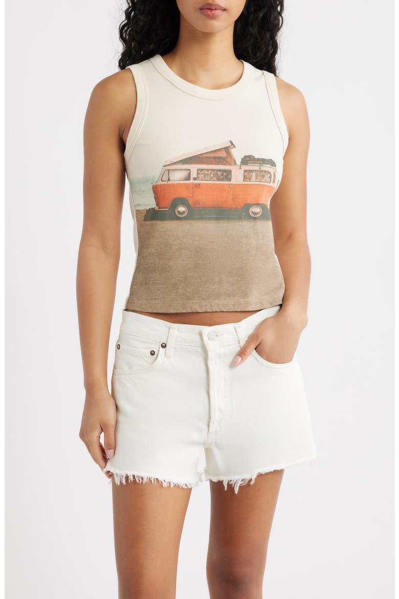 Beach Camper Cotton Graphic Tank, Main, color, DIRTY WHITE