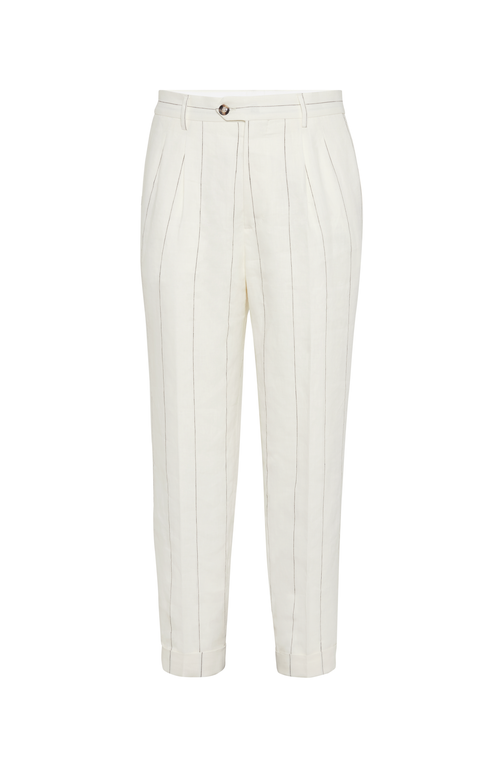 Brunello Cucinelli Tailored White Trousers With Concealed Fastening In Neutral