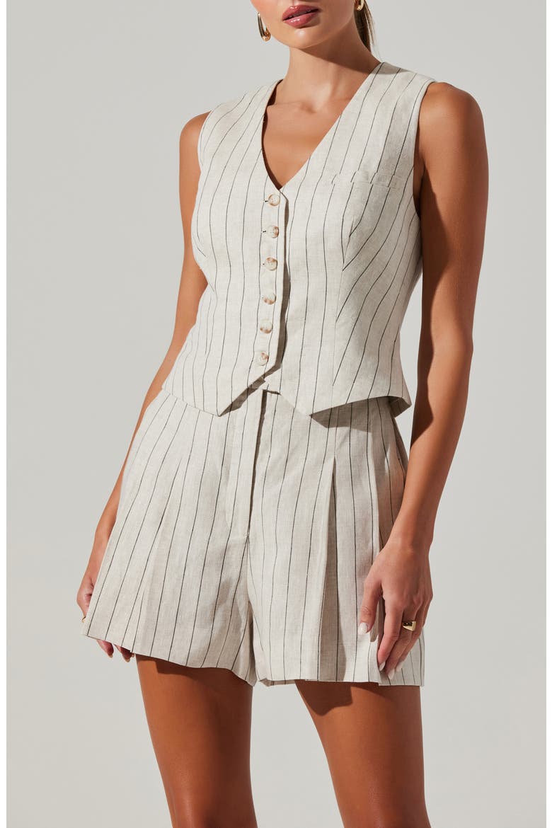 Kaiko Pinstripe Linen Vest, Alternate, color, NATURAL BLACK STRIPE