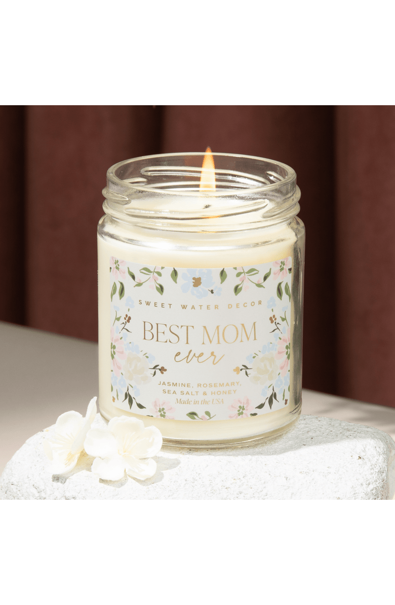 SWEET WATER DECOR 9oz Clear Jar Glass Candle - Patterned Label, Alternate, color, Best Mom Ever