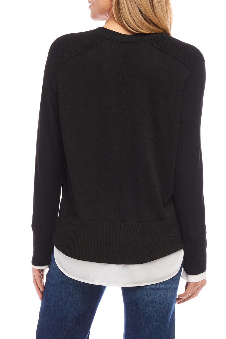 Mixed Media Layered Cardigan, Alternate, color, BLACK