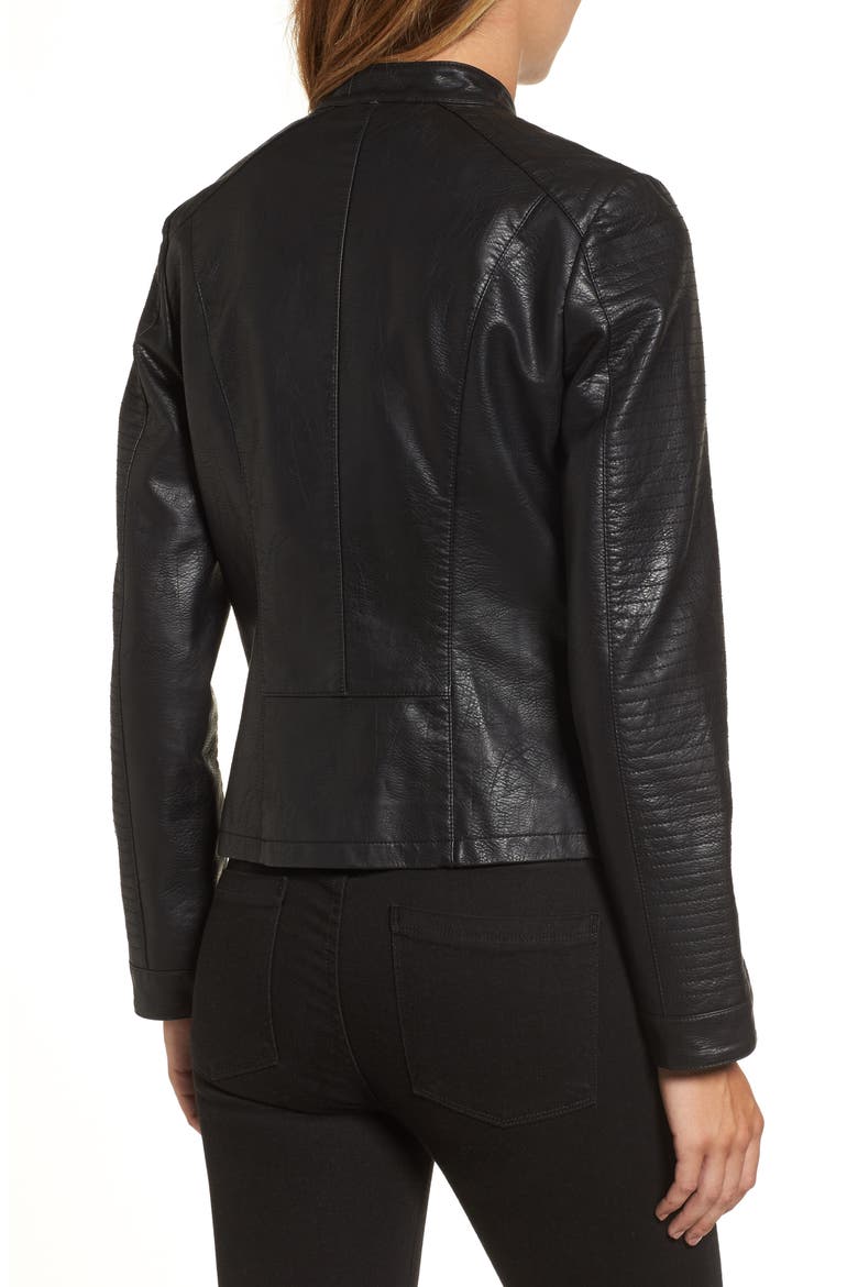Quilted Faux Leather Moto Jacket, Alternate, color, BLACK