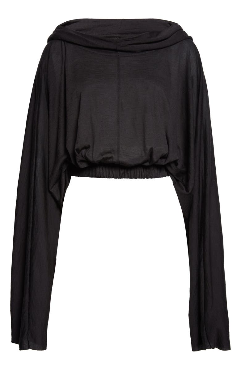 Rick Owens Crop Virgin Wool & Silk Hoodie, Alternate, color, Black