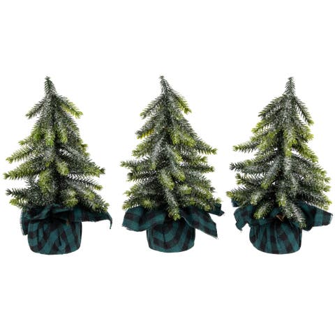 Mini Iced Downswept Pine Artificial Christmas Trees - 9" - Set of 3