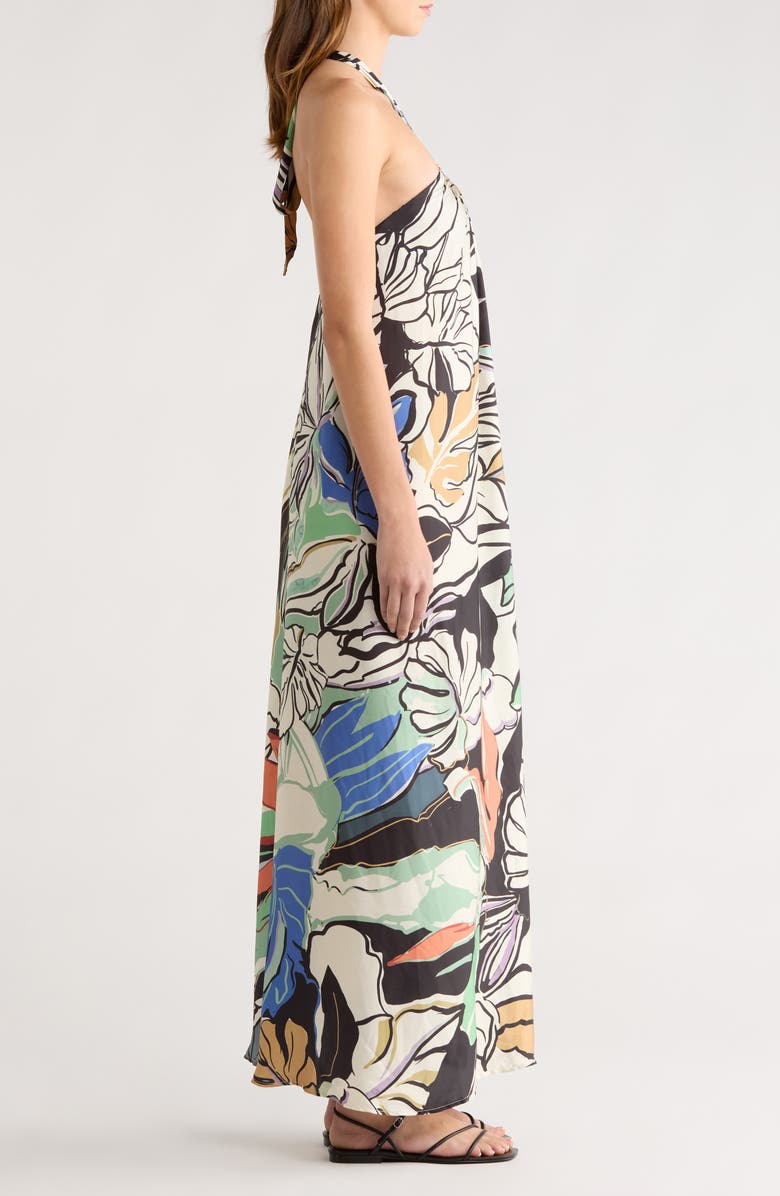 Elan O-Ring Halter Maxi Cover-Up Dress, Alternate, color, Blue Botanical