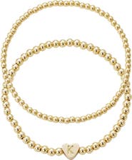 Adornia Initial Heart Charm Beaded Chain Bracelet Set