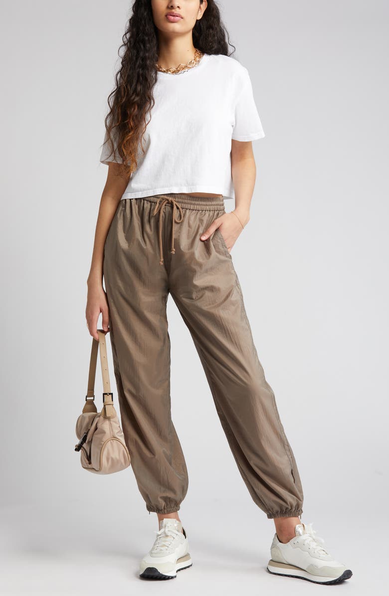 Open Edit Woven Nylon Joggers, Main, color, Brown Walnut