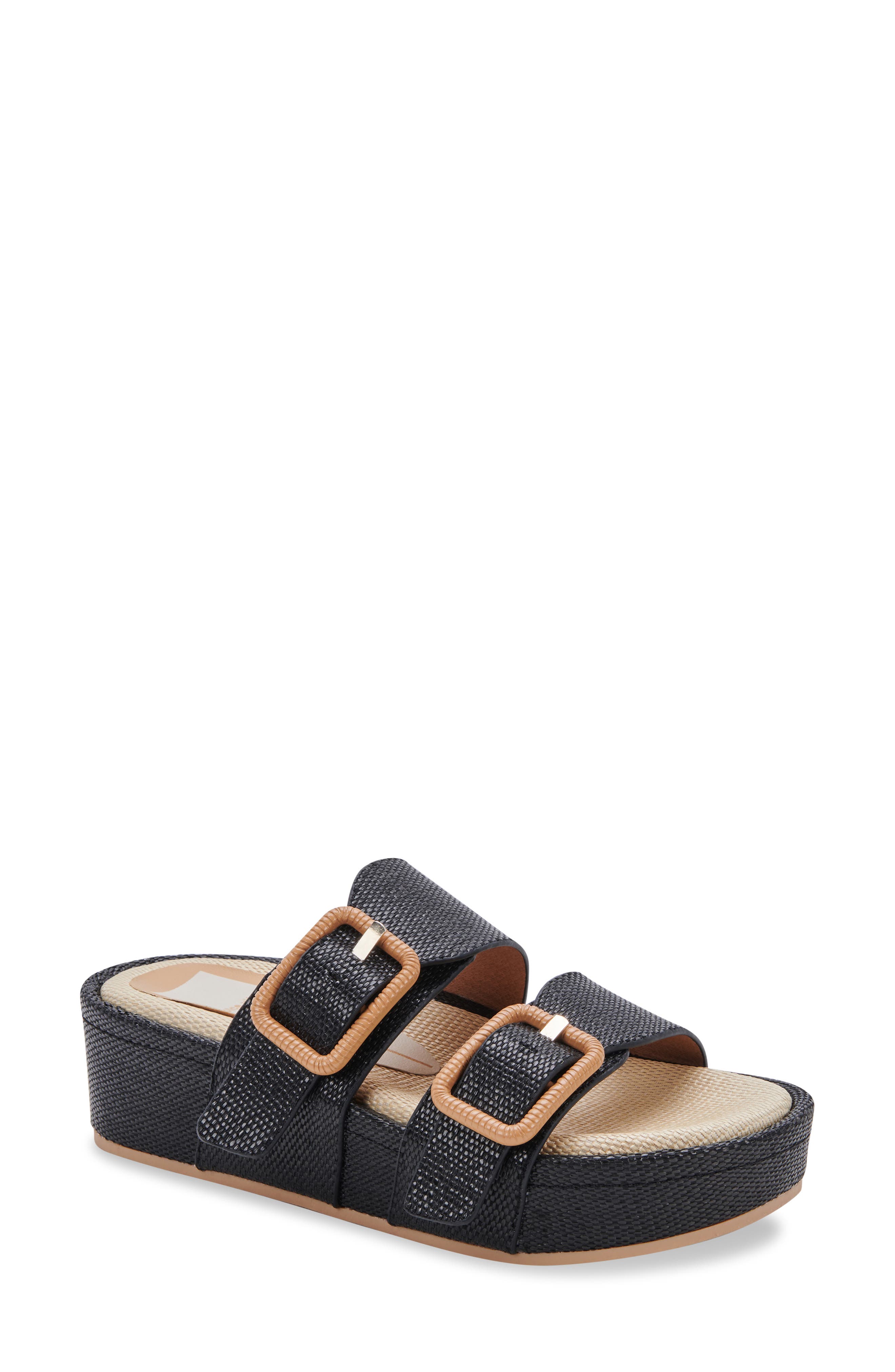 Coryn Platform Sandal, Main, color, BLACK RAFFIA