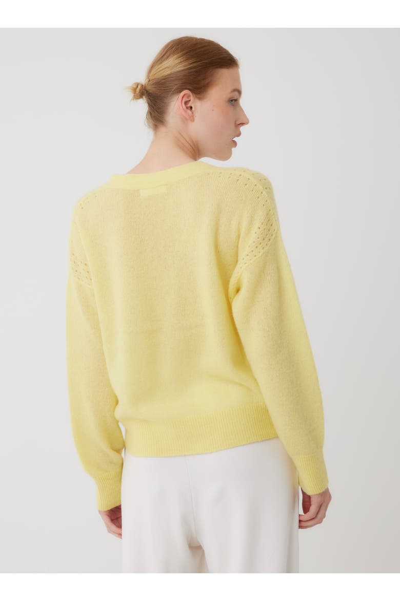 Cashmere Silk Pointelle Detail Long Sleeve V-Neck Cardigan, Alternate, color, LEMON