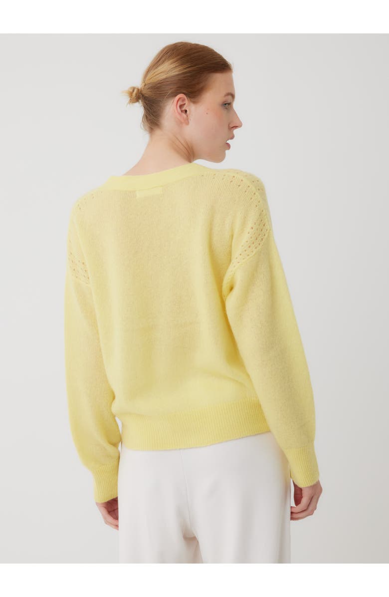 Majestic Filatures Cashmere Silk Pointelle Detail Long Sleeve V-Neck Cardigan, Alternate, color, Lemon