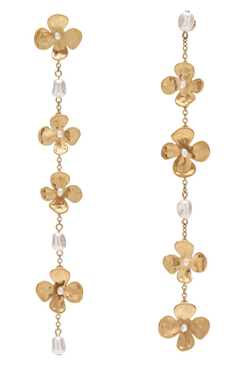 Lucky Imitation Pearl Drop Earrings, Alternate, color, BRUSHED BRASS