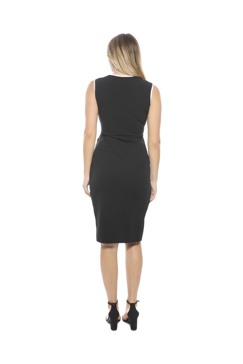 Womens V-Neck Sleeveless Faux Wrap Tulip Hemline Midi Dress, Alternate, color, Black