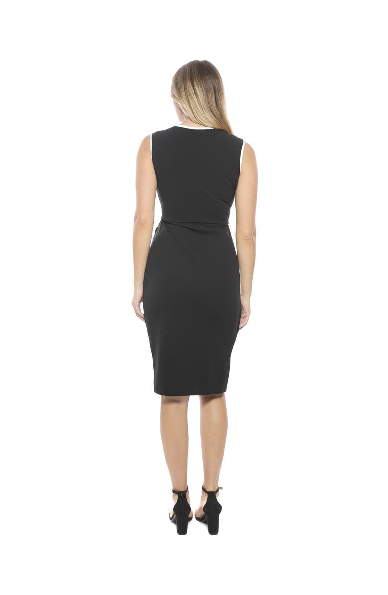 24seven Comfort Apparel Womens V-Neck Sleeveless Faux Wrap Tulip Hemline Midi Dress, Alternate, color, Black