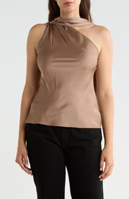 Renee C Scarf Detail One-Shoulder Satin Top