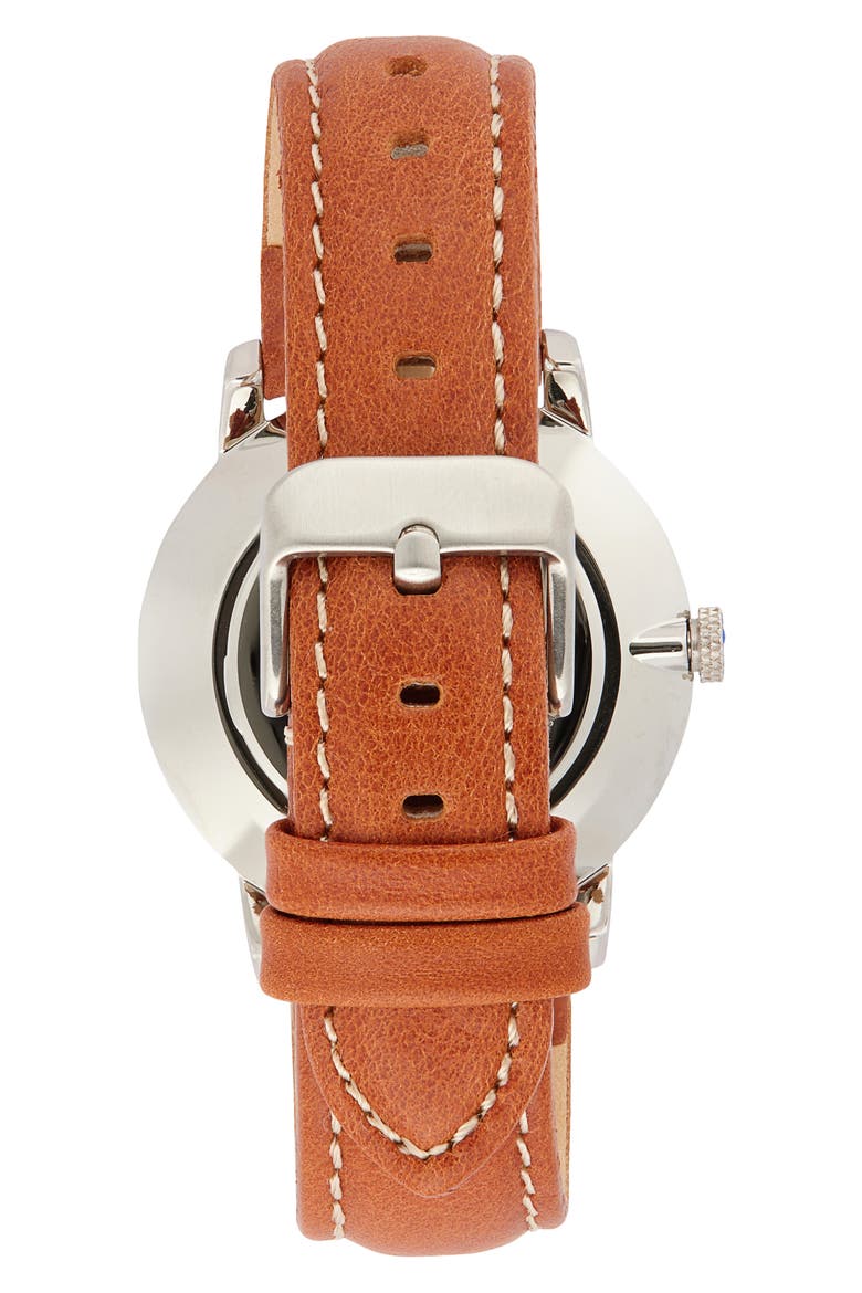 Minimalist Three Hand Quartz Leather Strap Watch, 44mm, Alternate, color, SILVER