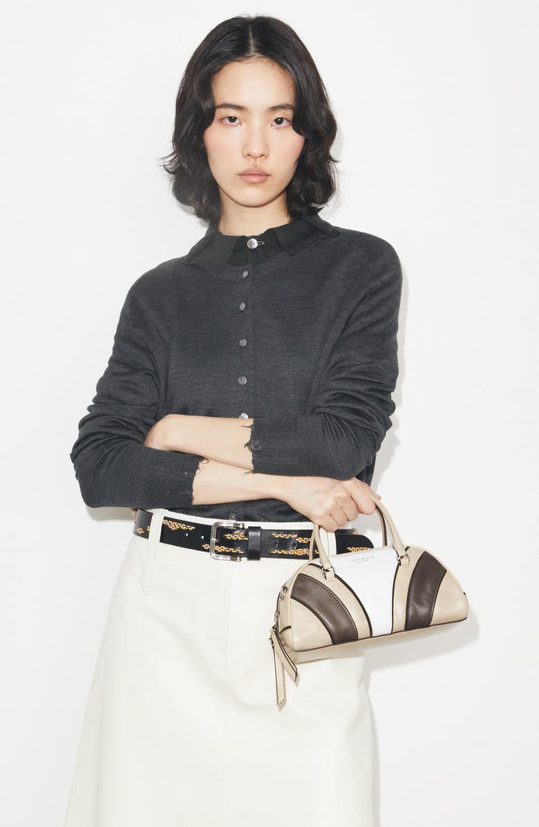 Tory Burch Small Moto Quilt Leather Bowler Top Handle Bag, Alternate, color, Beige Multi