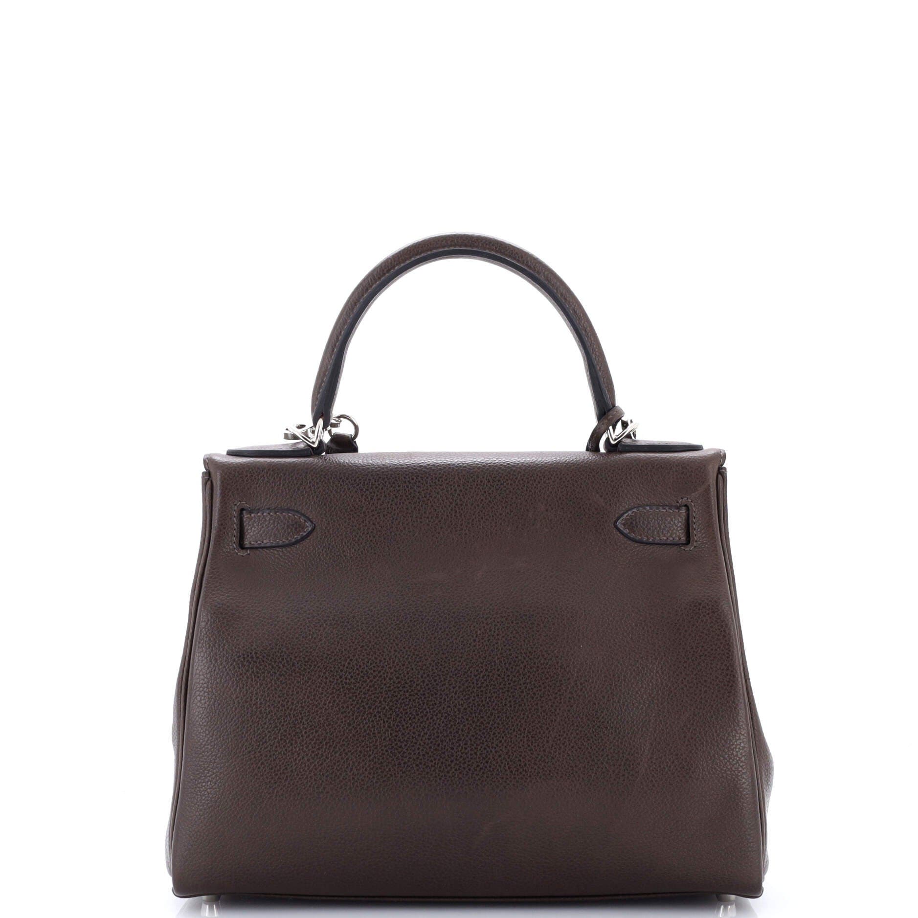 Pre-Owned Hermes Kelly Handbag Brown Barenia Faubourg with Palladium Hardware 28, Alternate, color, Ebene