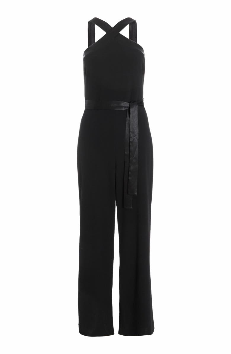 QUIZ Scuba Crepe Halter Jumpsuit with Satin Trim, Alternate, color, 