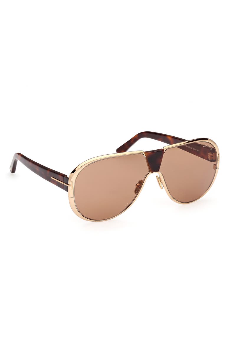 TOM FORD Vincenzo 64mm Pilot Sunglasses, Alternate, color, Deep Gold / T Logo / Brown
