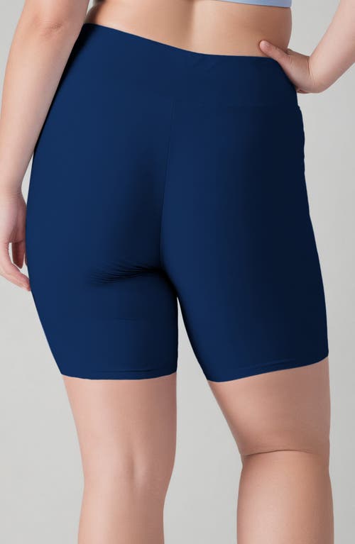Calypsa Plus Size Mid-thigh Swim Shorts In Blue