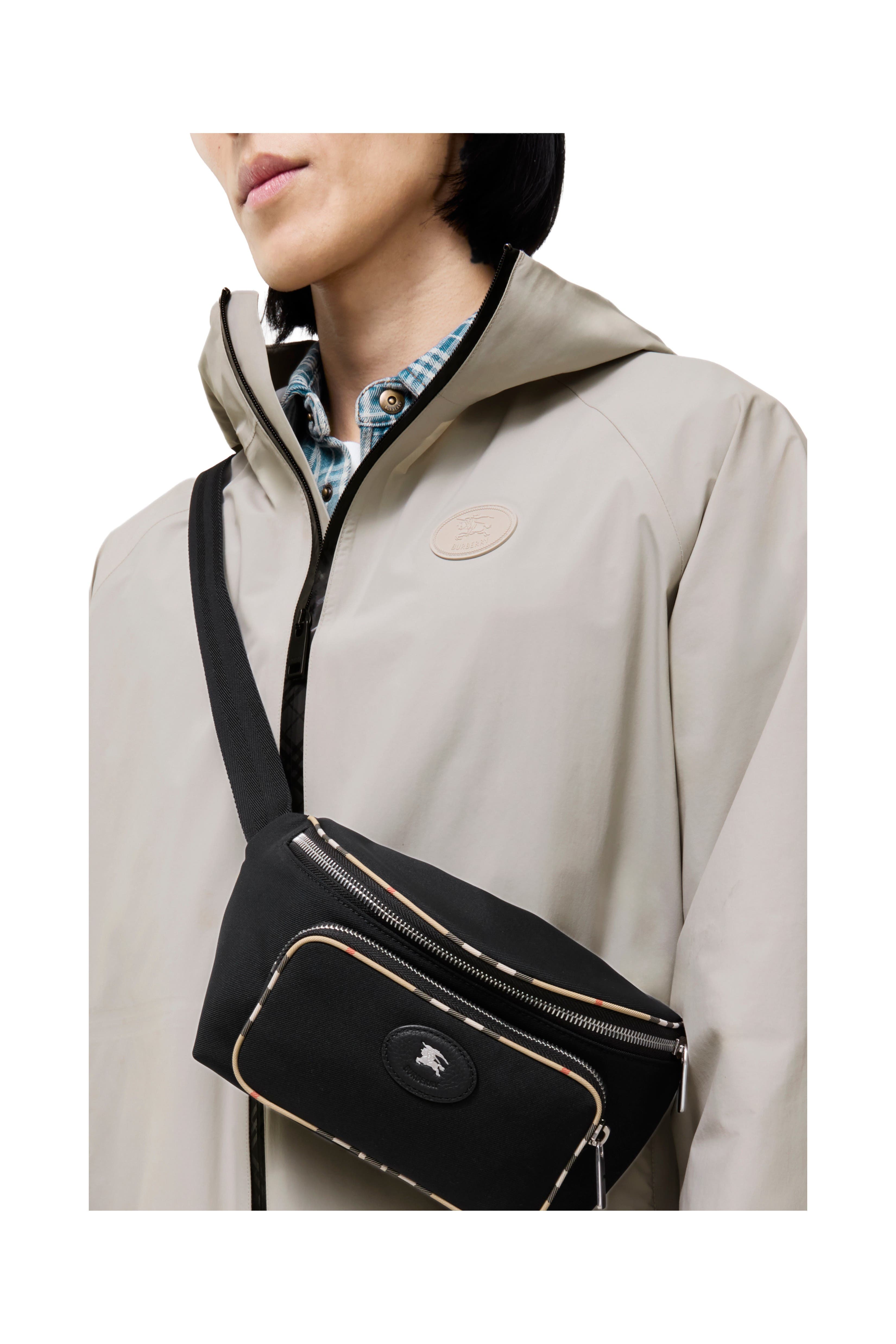 Burberry Check Trim Belt Bag, Alternate, color, Black