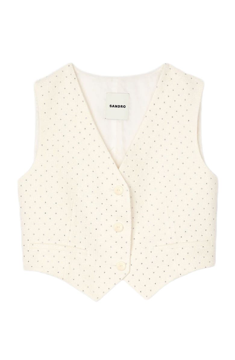 SANDRO Rhinestone tweed jacket, Alternate, color, 