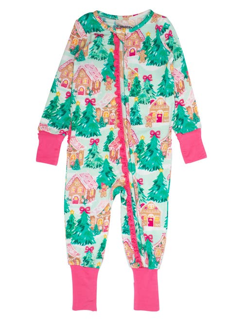 Rufflebutts Babies'  Girls Softsnooze Holiday Convertible Ruffle One Piece Pajama In Animal Print