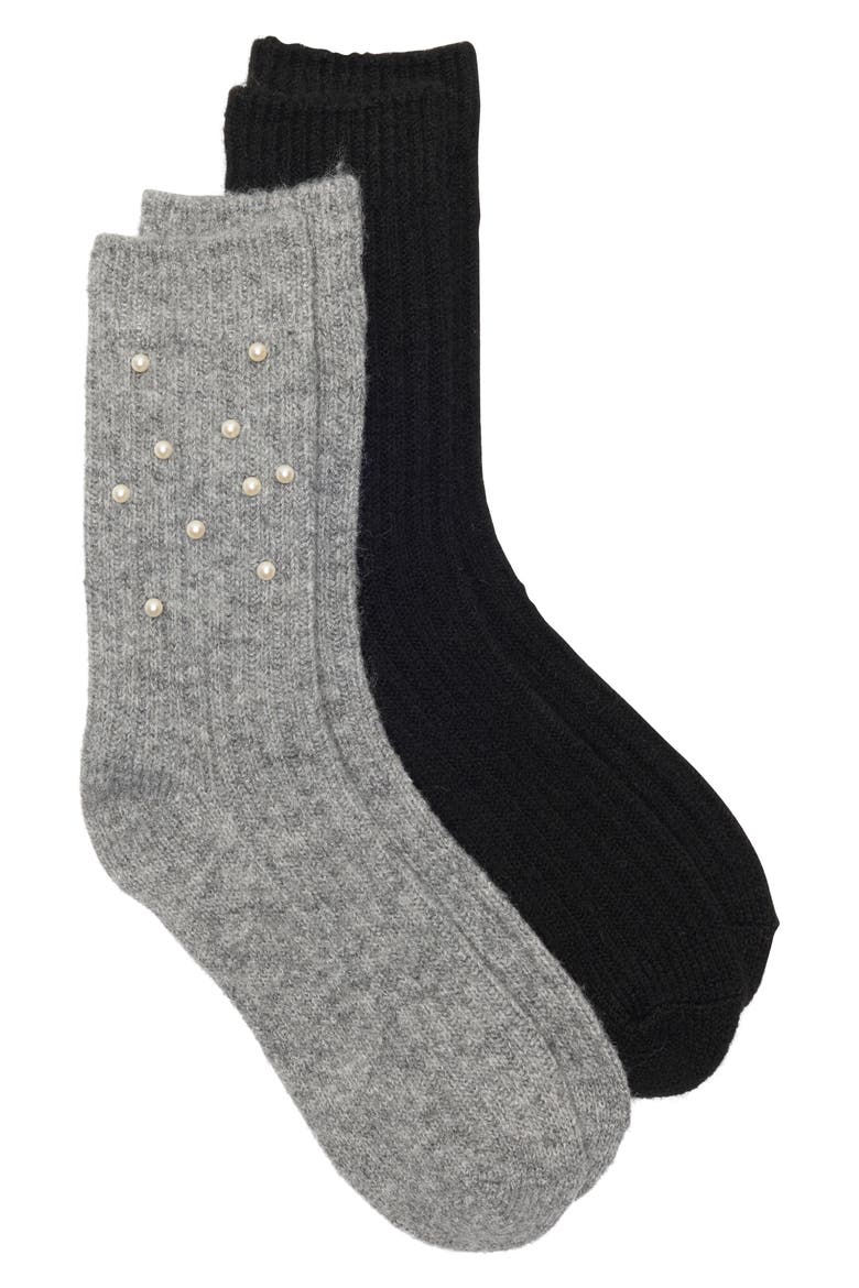 Evening Pearls Embellished 2-Pack Crew Socks, Main, color, MISTY FOG