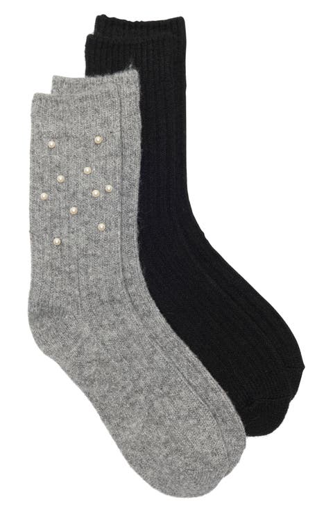 Evening Pearls Embellished 2-Pack Crew Socks