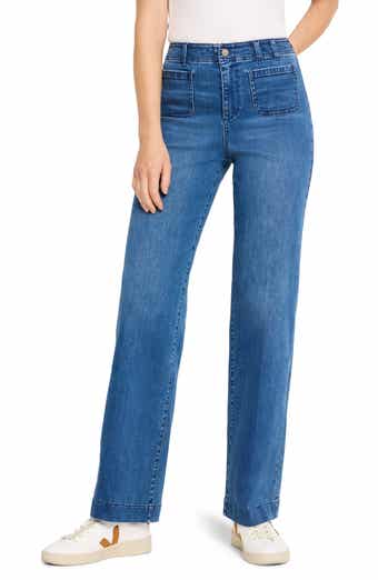 Patch Pocket High Waist Wide Leg Jeans