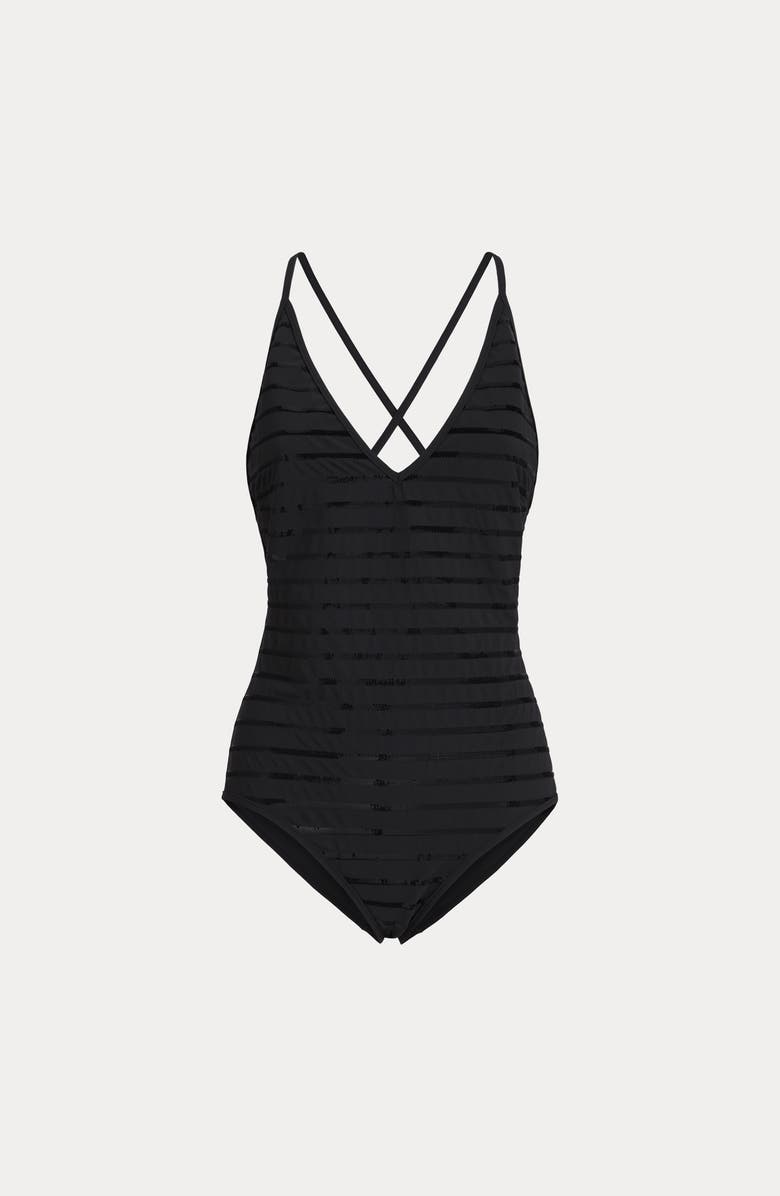 Brunello Cucinelli Dazzling stripes bathing suit, Alternate, color, Lignite Grey