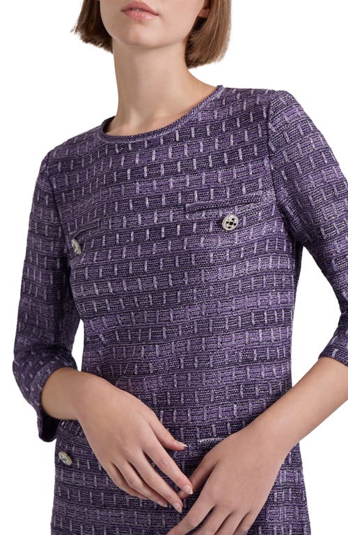 Misook Metallic Tweed Shift Sweater Dress In Purple