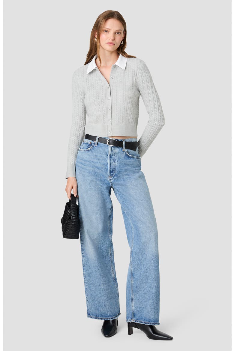 Cable Knit Layered Look Cardigan, Alternate, color, HEATHER GREY