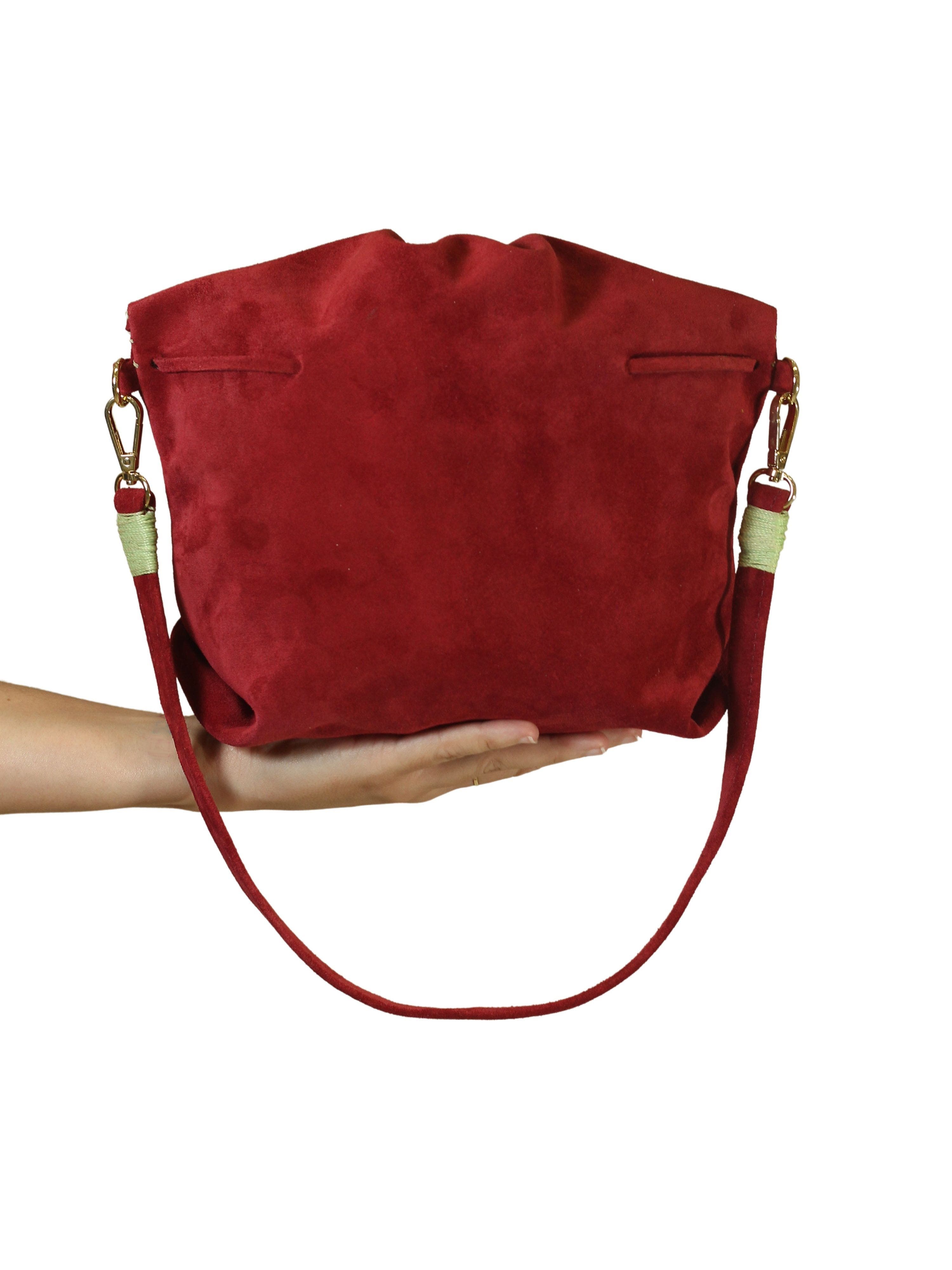 Carlos Falchi Medium Butterfly Suede Leather Bag, Alternate, color, Malbec