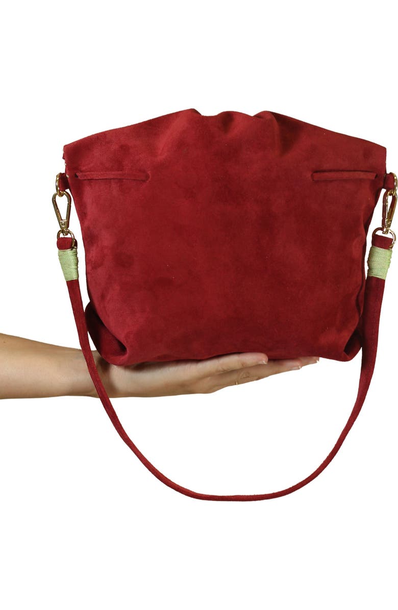 Carlos Falchi Medium Butterfly Suede Leather Bag, Alternate, color, Malbec