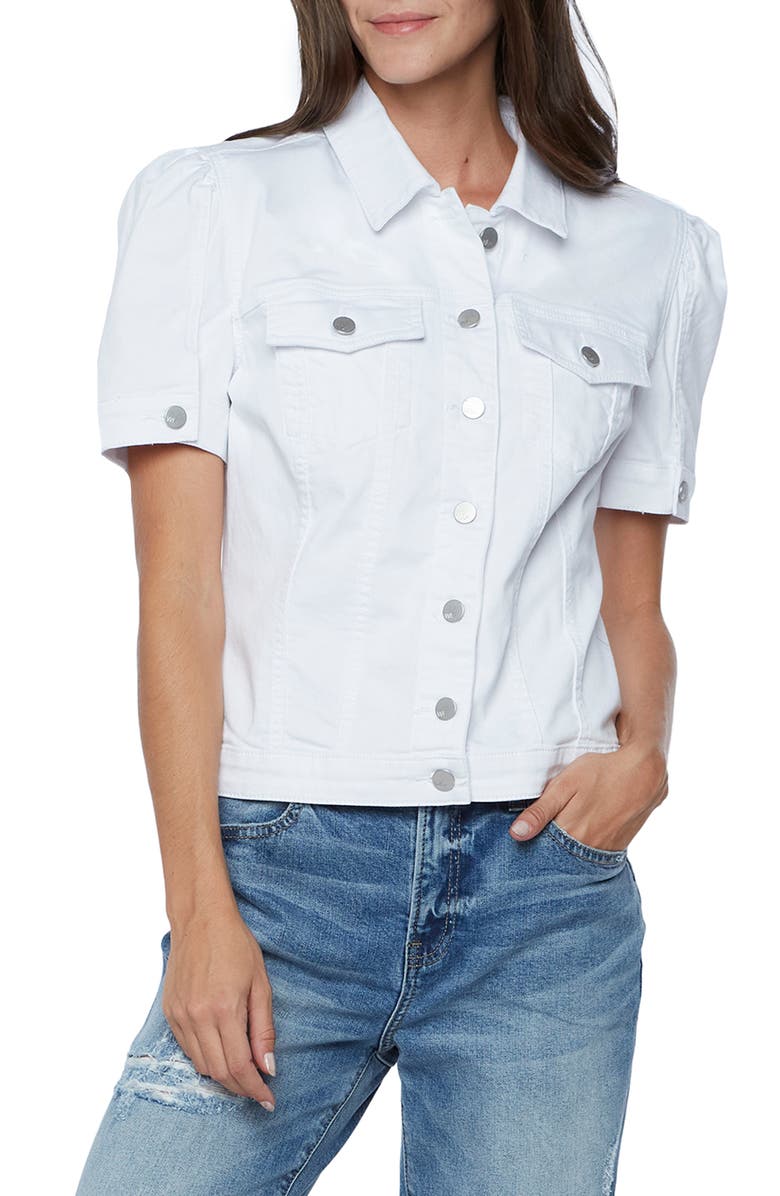 Wash Lab Denim Puff Sleeve Denim Jacket, Main, color, Bleached White