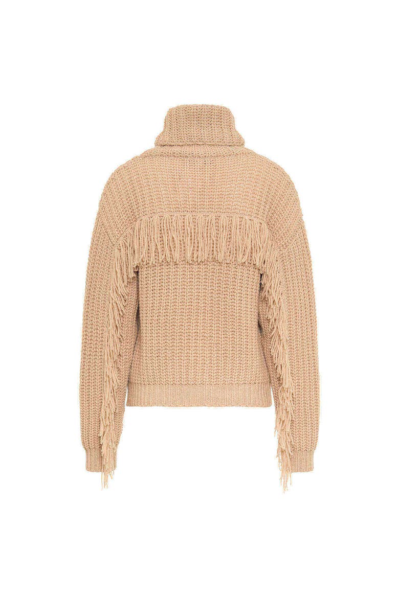 Fringed Turtle Neck Pullover, Alternate, color, Sand