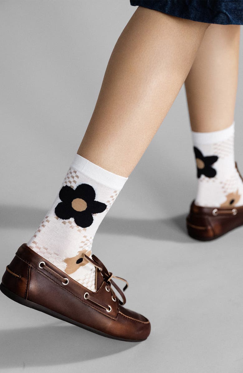 Hansel From Basel Jillian Floral Cotton Blend Crew Socks, Main, color, 