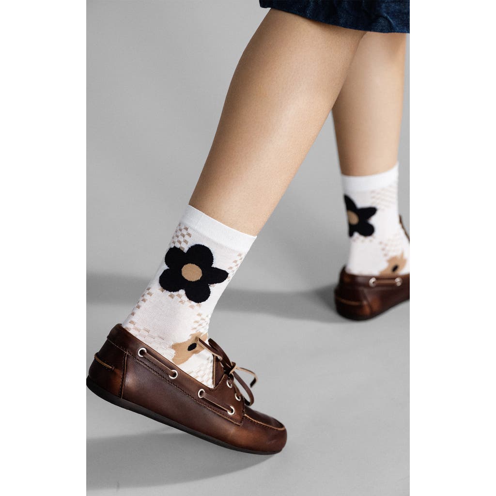 Hansel From Basel Jillian Floral Cotton Blend Crew Socks In White