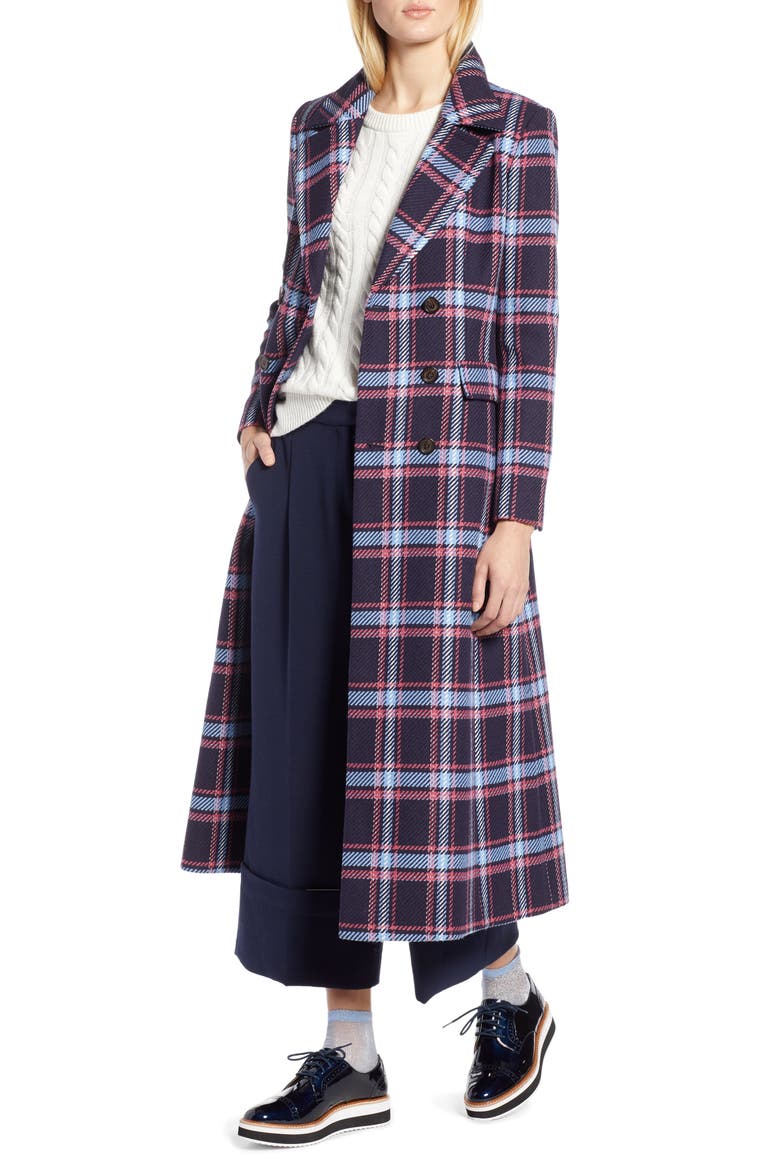 x Atlantic-Pacific Long Plaid Coat, Main, color, NAVY PLAID