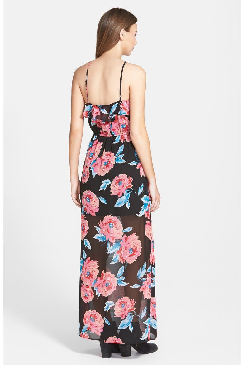 Ruffle Halter Maxi Dress, Alternate, color, BLACK/ PINK FLORAL